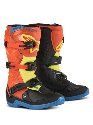 Alpinestars Youth Tech 3S Boots Orange Fluo Enamel Blue Yellow Fluo