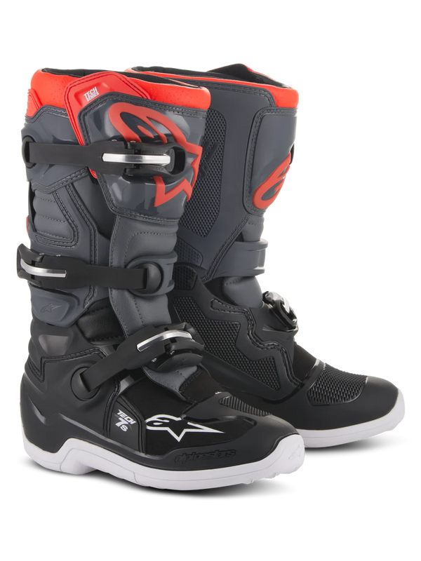 Alpinestars Youth Tech 7S Boots Black Dark Gray Red Fluo