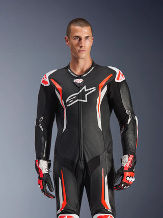 Alpinestars GP Tech V5 One Piece Leather Suit Black White Red Fluo