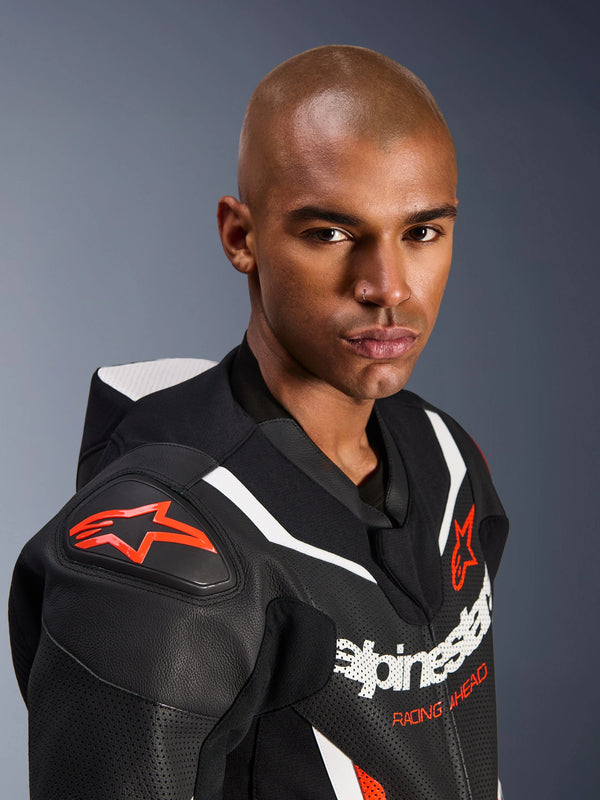 Alpinestars GP Force V2 Leather Suit Black White Red Fluo